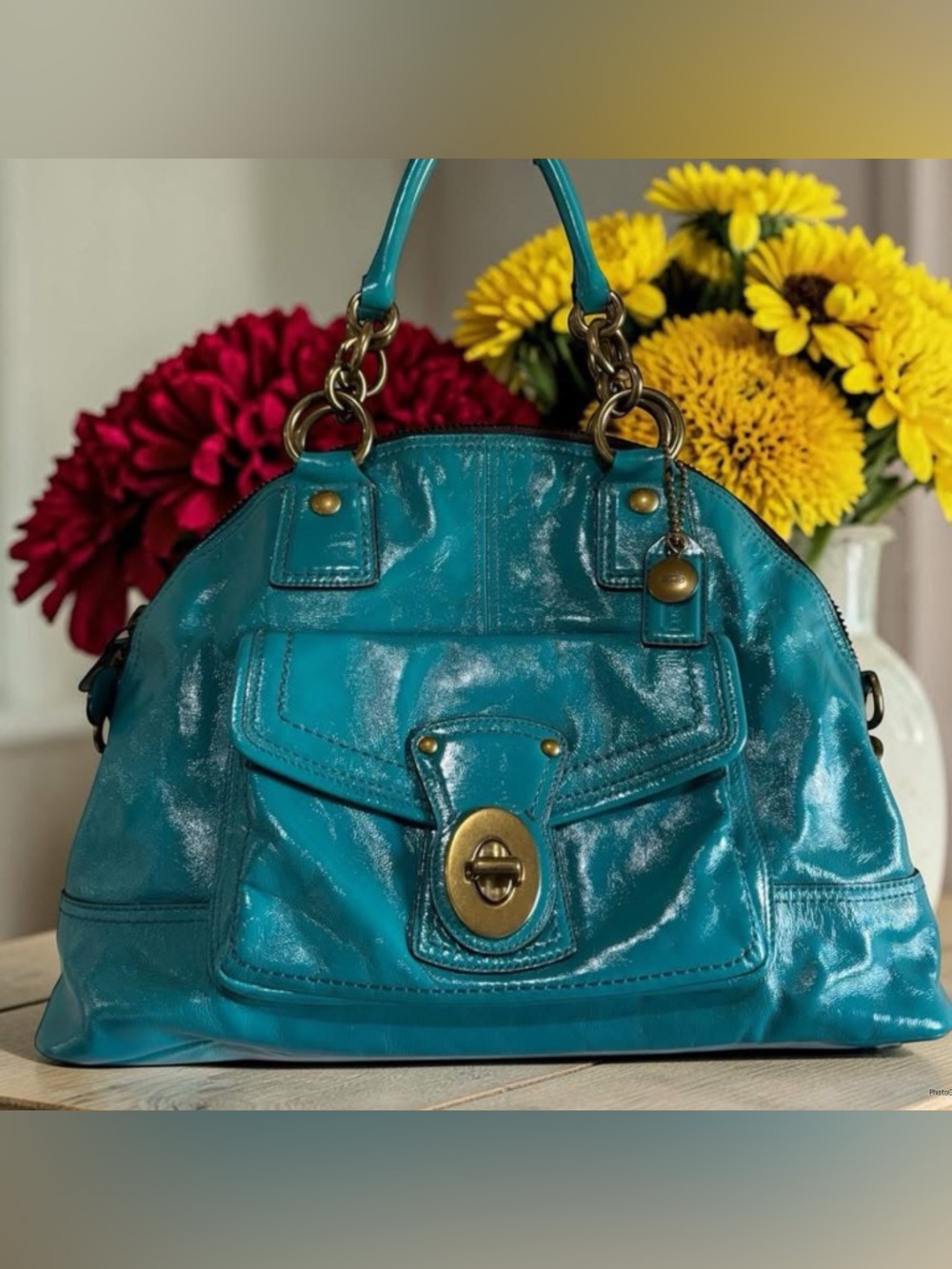 NEW ONE OF A KIND RARE TURQUOISE LARGE/XL COACH LEGACY FRANCINE SATCHEL $900